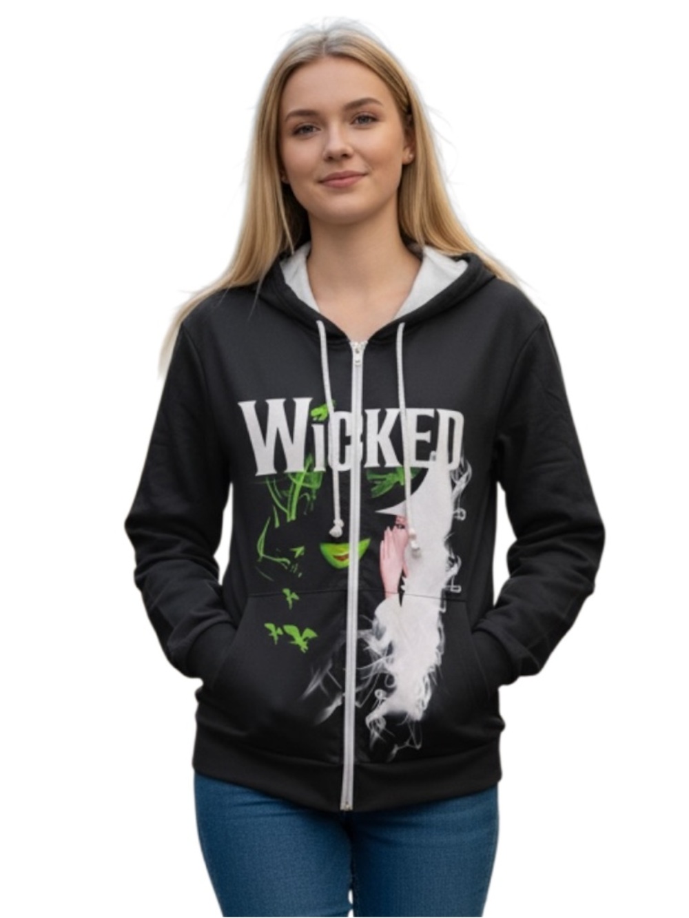 Source Unknown Black 'WICKED' Graphic Zip Hoodie with Green Accents